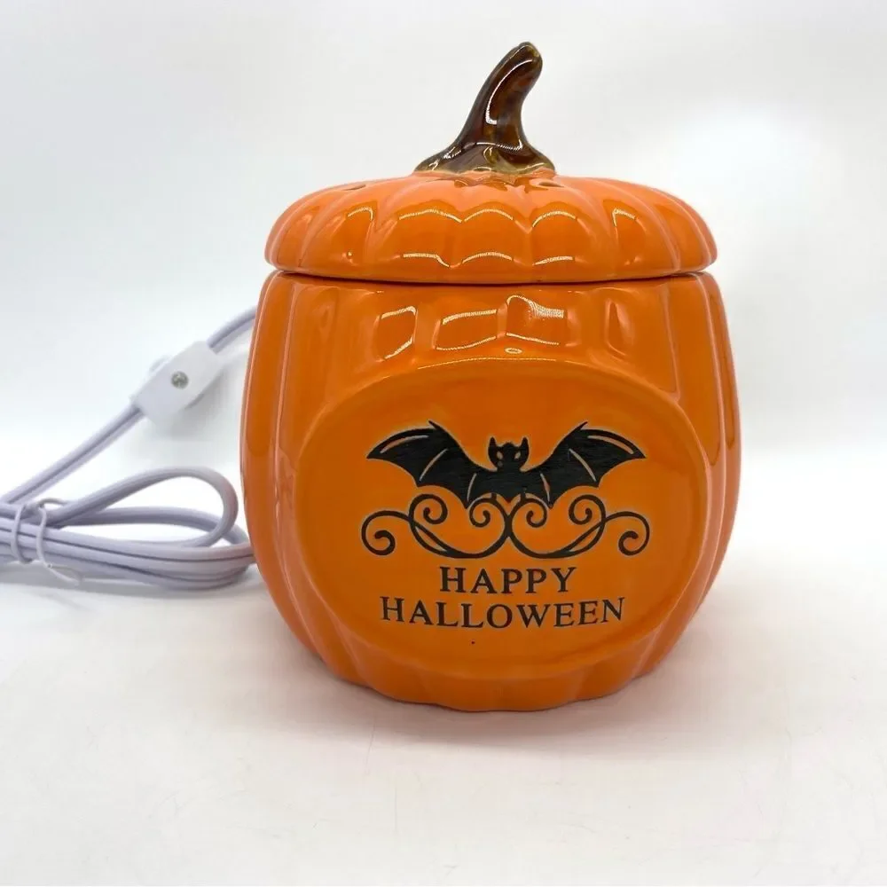 Black Bat Ceramic Pumpkin Happy Halloween Wax Warmer New